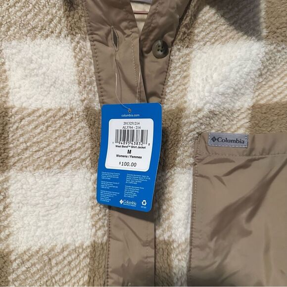 Columbia Women's West Bend Shirt Jacket Shacket Button Sherpa Fleece Plaid M Tan - Picture 5 of 9